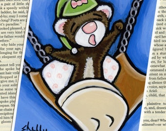 Bed Time Hammock - Ferret Art Print from Original Painting - by Shelly Mundel