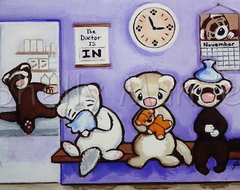 Waiting Room at the Vets Office - Ferret Art Print - by Shelly Mundel