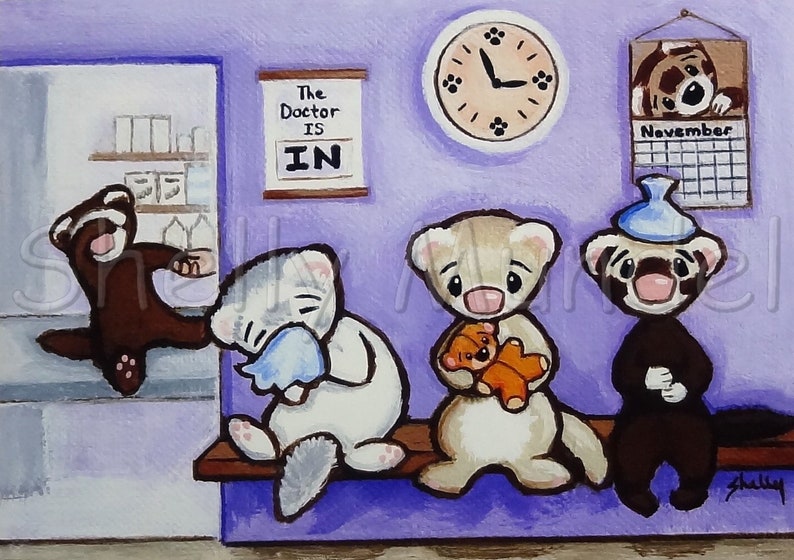 Waiting Room at the Vets Office Ferret Art Print by Shelly Mundel image 1
