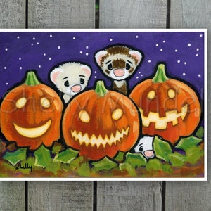Jack o Lanterns Halloween Ferrets Ferret Art Print by Shelly Mundel image 2