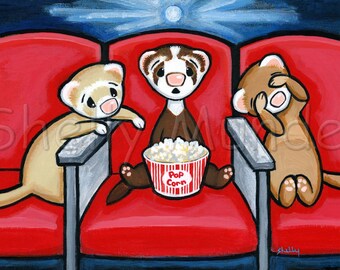 Watching a Movie at the Theater - Ferret Art Print - by Shelly Mundel