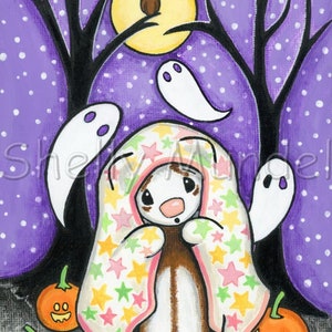 Halloween Spooky Ghosty Art - Ferret Art Print - by Shelly Mundel