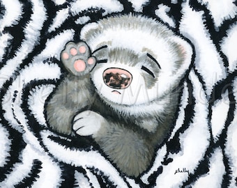Tiger Stripe Sleeping Girl - Ferret Art Print - by Shelly Mundel