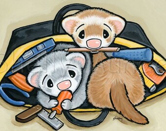 Ferrets Tool Thieves - Ferret Art Print - by Shelly Mundel