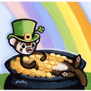 The Luck of the Irish Ferret Art Print from Original Painting by Shelly Mundel image 1