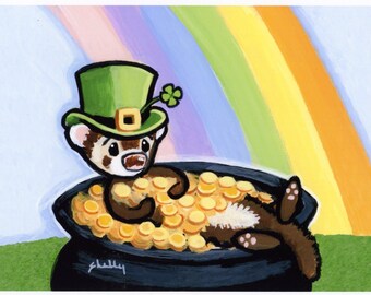 The Luck of the Irish - Ferret Art Print from Original Painting - by Shelly Mundel