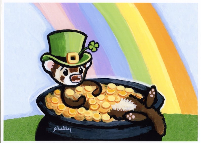 The Luck of the Irish Ferret Art Print from Original Painting by Shelly Mundel image 1