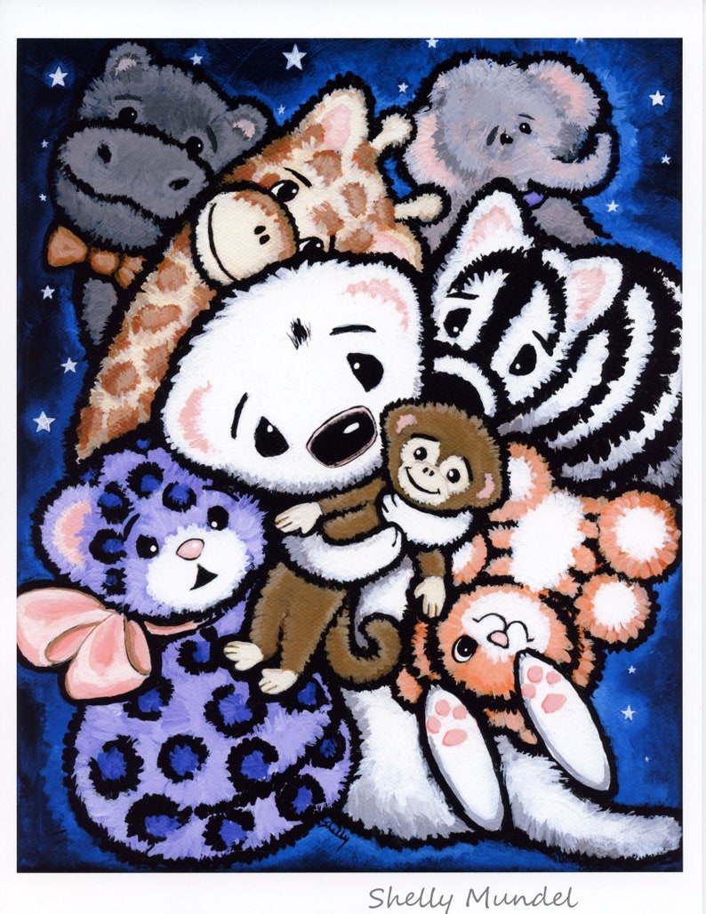 Ferret and Fuzzy Stuffies Art Print From Original Art by Shelly Mundel image 1