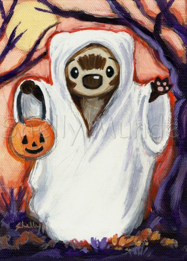 Halloween Ferret Spooky Ghost Ferret Art Print by Shelly Mundel image 1