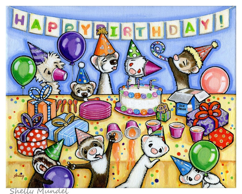 Ferret Art Print Birthday Party by Shelly Mundel image 1