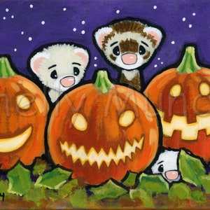 Jack o Lanterns Halloween Ferrets Ferret Art Print by Shelly Mundel image 1
