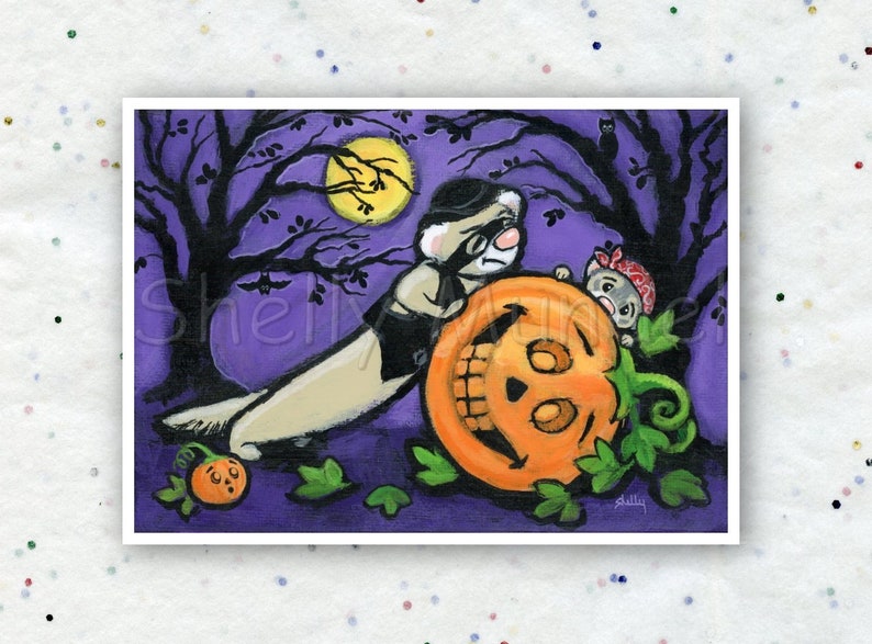 Spooky Night Halloween Ferret Pumpkin Ferret Art Print by Shelly Mundel image 2