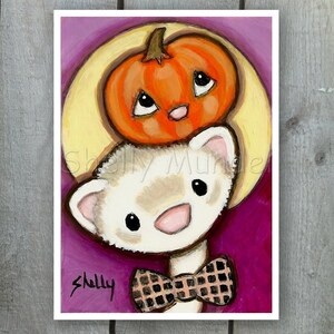 Halloween Ferret Pumpkin Moon Ferret Art Print by Shelly Mundel image 2