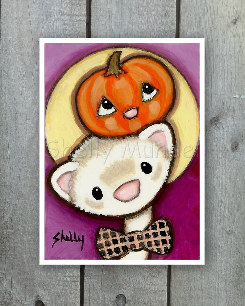 Halloween Ferret Pumpkin Moon Ferret Art Print by Shelly Mundel image 2