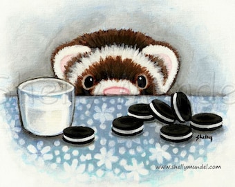 Cookies and Milk - Ferret Art Print - by Shelly Mundel