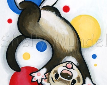 Happy Ferret - Ferret Art Print - by Shelly Mundel