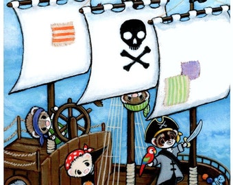 Pirate Ship - Ferret Art Print - by Shelly Mundel