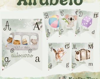 Cartazes Alfabeto / Impressão / Cartões ABC para decor de sala de aula / Recurso para profesores e crianças do Pre-K ao 1.º Ciclo / Naturaleza
