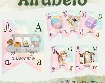Cartazes Alfabeto / Impressão / Cartões ABC para decor de sala de aula / Recurso para profesores e crianças do Pre-K ao 1.º Ciclo / Rainbow