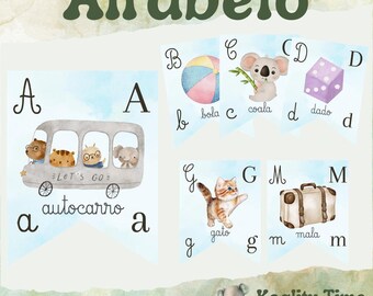 Cartazes Alfabeto / Impressão / Cartões ABC decor de sala de aula / Recurso para profesores e crianças do Pre-K ao 1.º Ciclo / Blue Skies