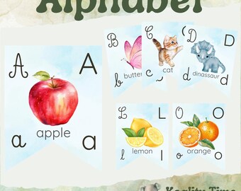 Carteles del alfabeto, pancartas para imprimir, tarjetas ABC, decoración del aula, recurso para maestros y niños desde preescolar hasta primaria, Blue Skies