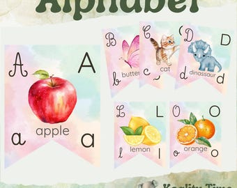 Carteles del alfabeto, pancartas para imprimir, tarjetas ABC, decoración del aula, recurso para maestros y niños desde preescolar hasta primaria, arcoíris.