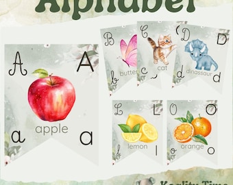 Carteles del alfabeto para imprimir / Tarjetas ABC para decorar el aula / Recurso para maestros y niños desde preescolar hasta primaria / Naturaleza