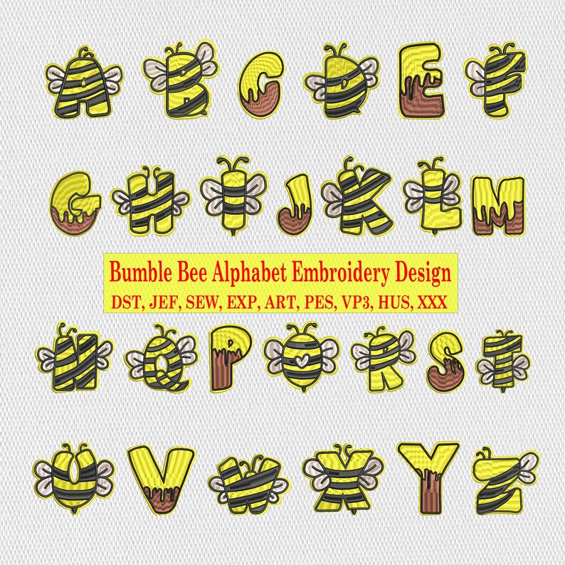 Bumble Bee Alphabet Embroidery Design, A-Z Font Bundle - Etsy