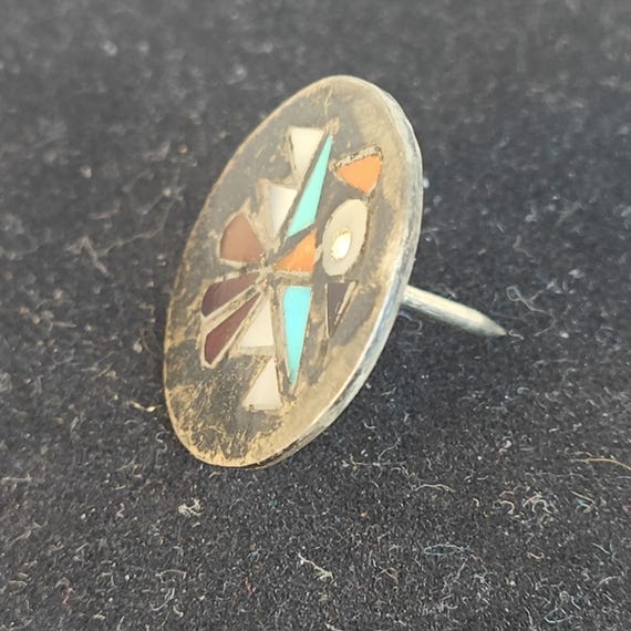 Handmade Zuni Inlay Thunderbird Silver Pin - image 4