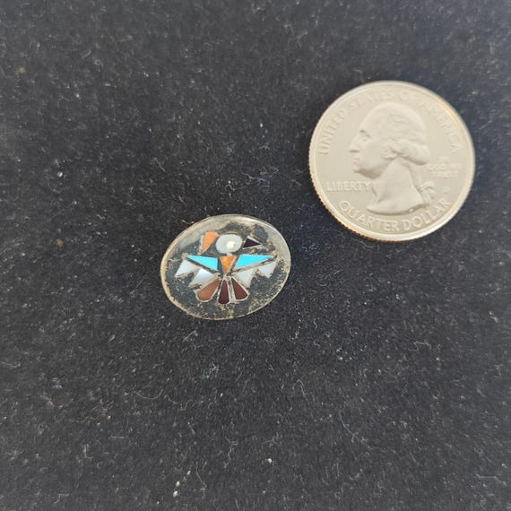Handmade Zuni Inlay Thunderbird Silver Pin - image 2