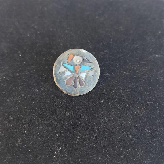 Handmade Zuni Inlay Thunderbird Silver Pin - image 9