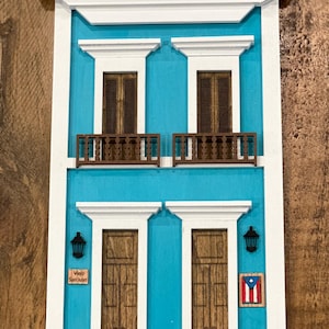 Handcrafted Wood Old San Juan House: Puerto Rico Art, Colorful Decor