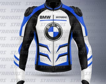 BMW Motorrad Blue and White Leather Motorcycle Racing Jacket With 