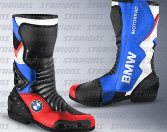 BMW Motorrad Leather Motorcycle Racing Boots, Custom Design, Safety Armor