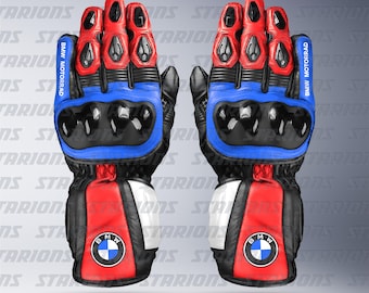 BMW Motorrad Leather Motorcycle Racing Gloves, Custom Design