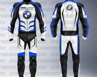 Traje de cuero de carreras para motocicleta BMW Motorrad blanco y azul, diseño personalizado disponible