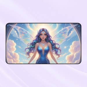 Alfombrilla de escritorio de fantasía con hada en el cielo, decoración mágica de hadas para el hogar, arte etéreo del cielo, alfombrilla de ratón de fantasía, decoración de oficina, regalo para ella.