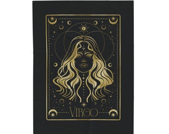 Virgo Velveteen Zodiac Blanket, Horoscope Sign on Cozy Astrology Throw, Star Sign Birthday Gift, Celestial Decor, Soft Plush Blanket Gift