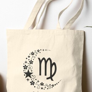 Virgo Zodiac Sign Natural Cotton Canvas Tote Bag, Astrology Lover Gift, Personalized Birthday Present