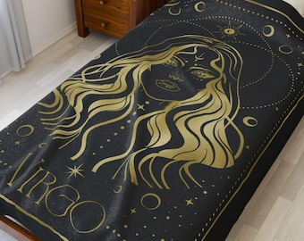 Virgo Velveteen Zodiac Blanket, Horoscope Sign on Cozy Astrology Throw, Star Sign Birthday Gift, Celestial Decor, Soft Plush Blanket Gift