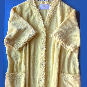 Vintage Sunny Yellow Plus Size Chenille Bathrobe, 5XL