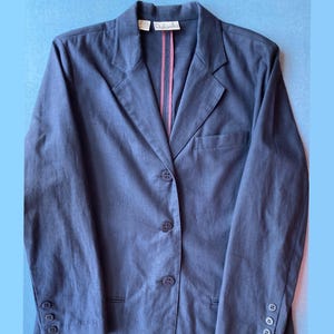 44&quot; Vintage Navy Blue Linen Boyfriend Blazer, MEDIUM