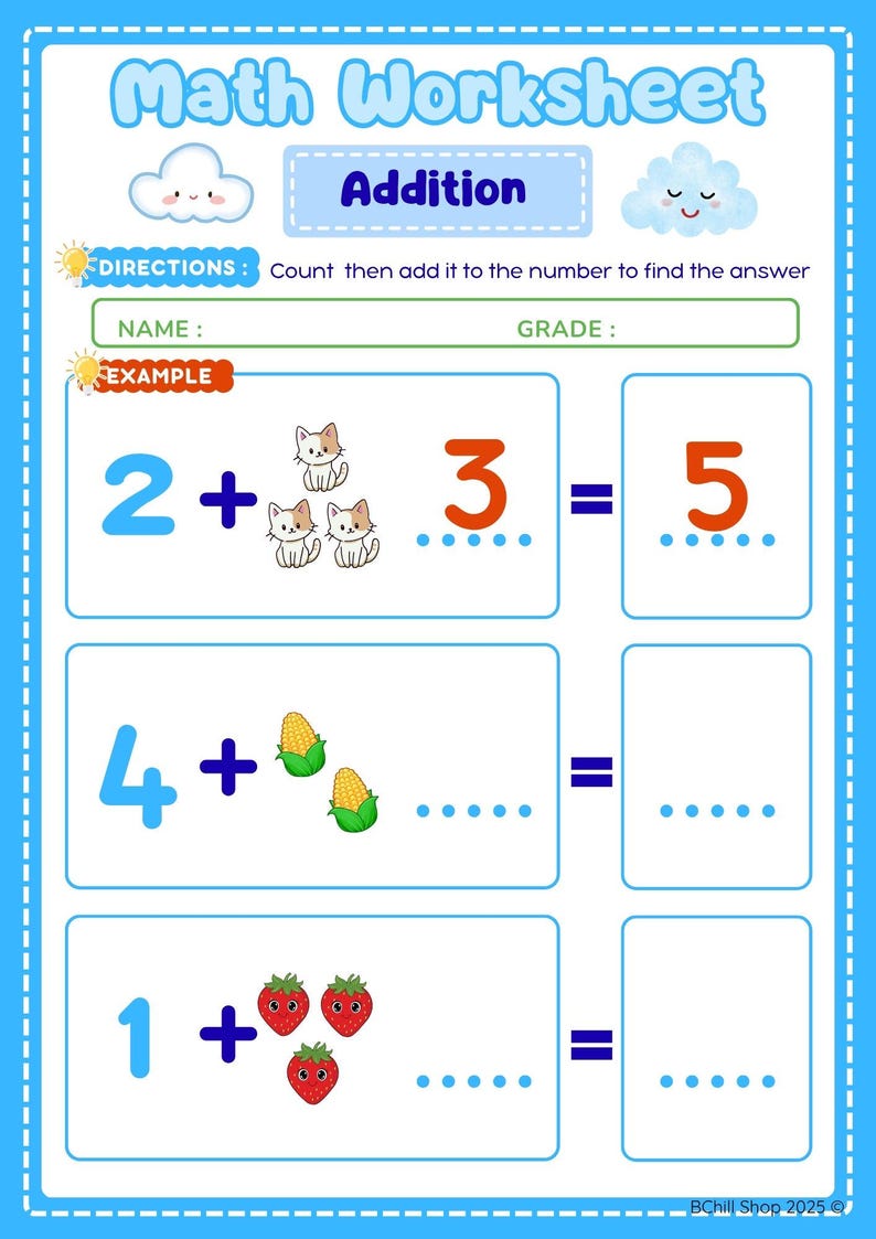Cute Addition Worksheet for Kids Math Printable for Preschool ...