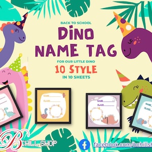 Editable Dinosaur Name Tags: Classroom Decor Labels (Digital Download, Set of 10 A4 Pages)