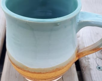 Pottery handmade blue and gold mug for coffee, tea, turquoise  home decor modern clean design foodsafe pottery