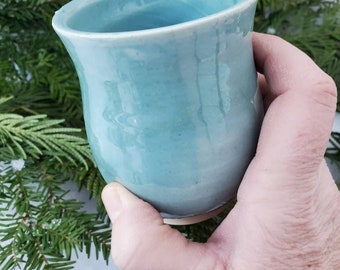 Pottery wine tumblers, tea,  cup, stemless goblets in Caribbean blue