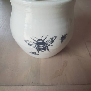 Pottery handmade bee motif wine tumblers, tea, cup, stemless goblets in white home decor hold 6 ounces gift for dad wedding gift image 3