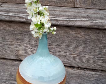 Pottery Vase in blue and gold clean modern  wedding gift ooak home decor accent On Sale home decor Christmas housewarming