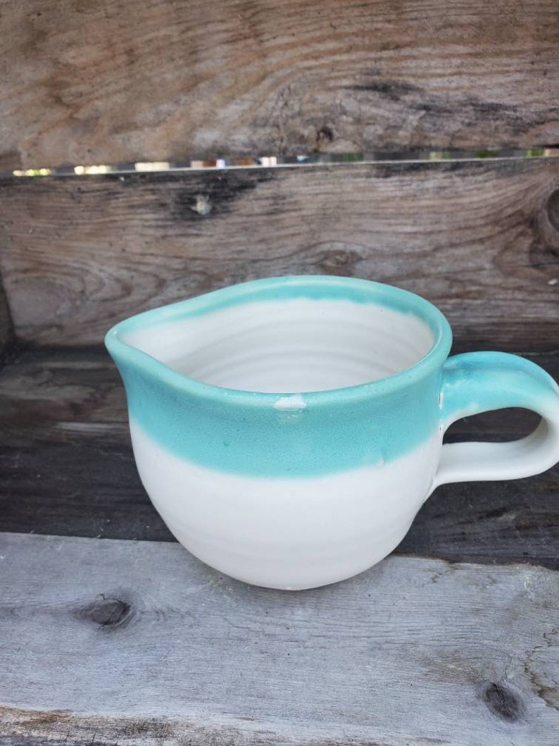 Pottery Batter Bowl or gravy boat in turquoise and white Etsy