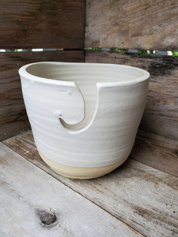 Pottery Yarn Bowl Knit Engraved large size white and gold perfect gift for her, knitters gift